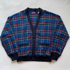 Pendleton 100% Wool Cardigan (Cozy!) -- Blue/Red Plaid, Medium